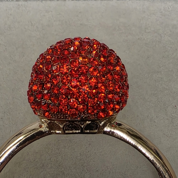 Vintage Statement Gold Red Cubic Zirconia Ball Clamper Hinge Bracelet - Picture 6 of 11